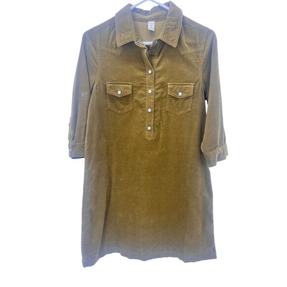 Old navy  olive green corduroy button up pearl snap buttons long sleeve can be t - Picture 1 of 13